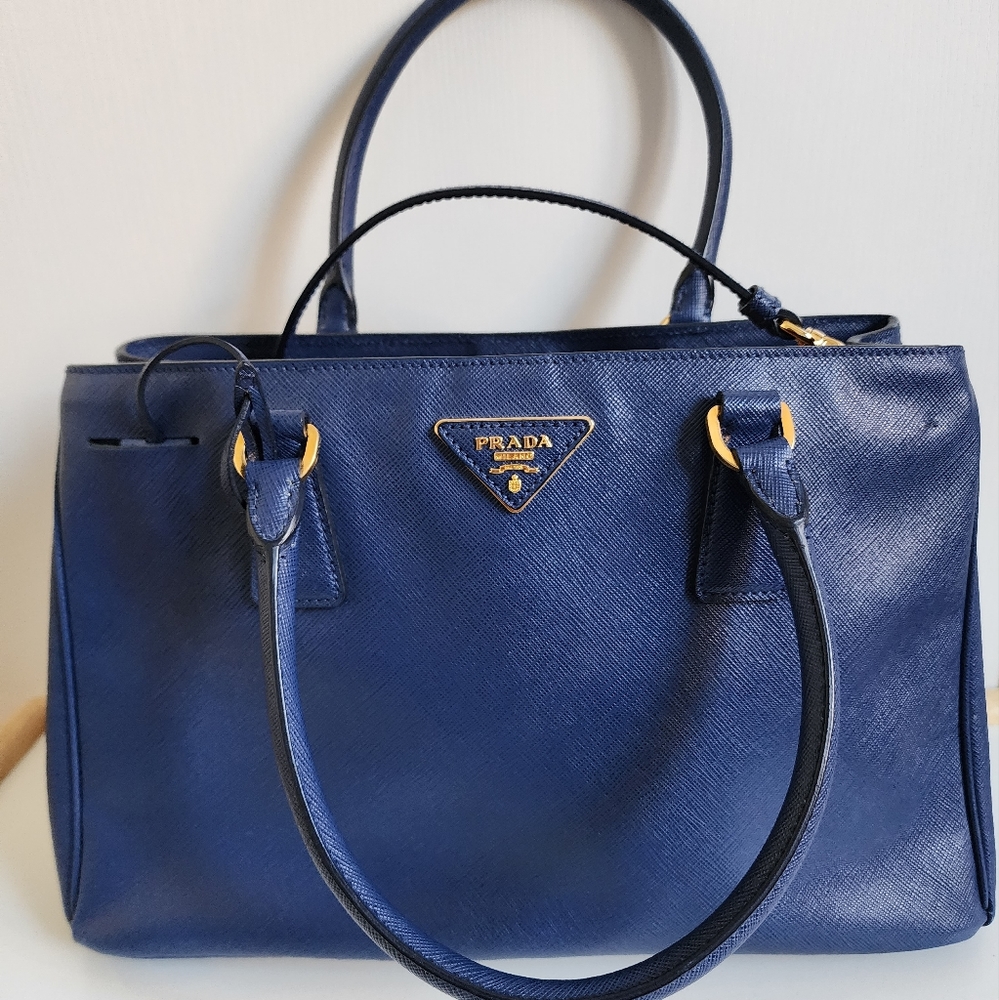 Prada Small Saffiano leather tote handbag blue